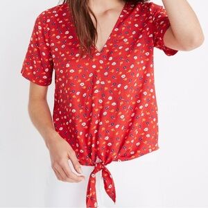 Madewell Novel Tie-Front Top in Red Prairie Posies Floral print Medium